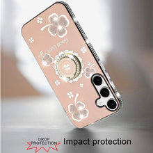 For Samsung S25 FE Case Crystal Studded Ring Stand Bling Cover + Tempered Glass