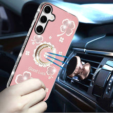 For Samsung S25 FE Case Crystal Studded Ring Stand Bling Cover + Tempered Glass