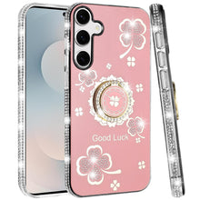 For Samsung S25 FE Case Crystal Studded Ring Stand Bling Cover + Tempered Glass