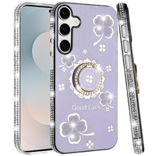 For Samsung S25 FE Case Crystal Studded Ring Stand Bling Cover + Tempered Glass