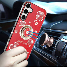 For Samsung S25 FE Case Crystal Studded Ring Stand Bling Cover + Tempered Glass