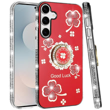 For Samsung S25 FE Case Crystal Studded Ring Stand Bling Cover + Tempered Glass