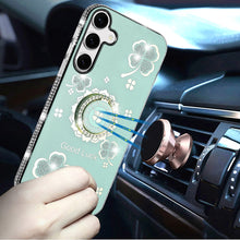 For Samsung S25 FE Case Crystal Studded Ring Stand Bling Cover + Tempered Glass