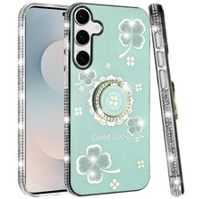 For Samsung S25 FE Case Crystal Studded Ring Stand Bling Cover + Tempered Glass