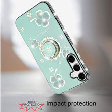 For Samsung S26 6.3" Case Crystal Studded Ring Stand Bling + Tempered Glass