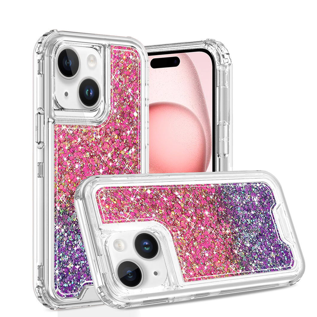 For iPhone 12/12 Pro Case Epoxy Full Glitter Thick Shockproof + Tempered Glass
