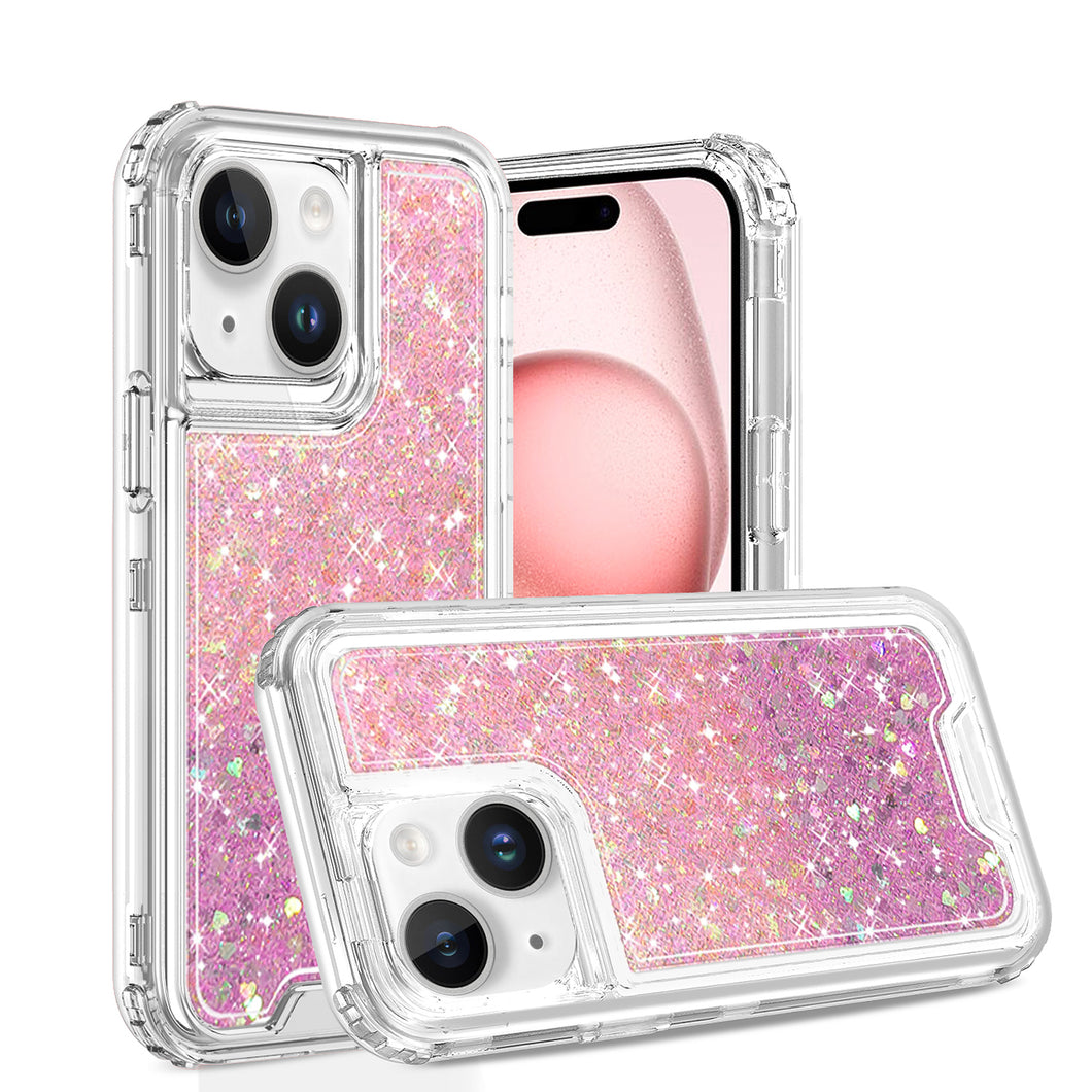For iPhone 12/12 Pro Case Epoxy Full Glitter Thick Shockproof + Tempered Glass