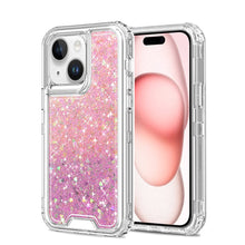 For iPhone 15 Case 2 Tone Epoxy Full Glitter Thick Shockproof + 2 Tempered Glass