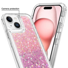 For iPhone 15 Case 2 Tone Epoxy Full Glitter Thick Shockproof + 2 Tempered Glass