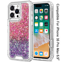 For iPhone 16 PRO MAX Case Epoxy Glitter 3in1 Shockproof Cover + Tempered Glass