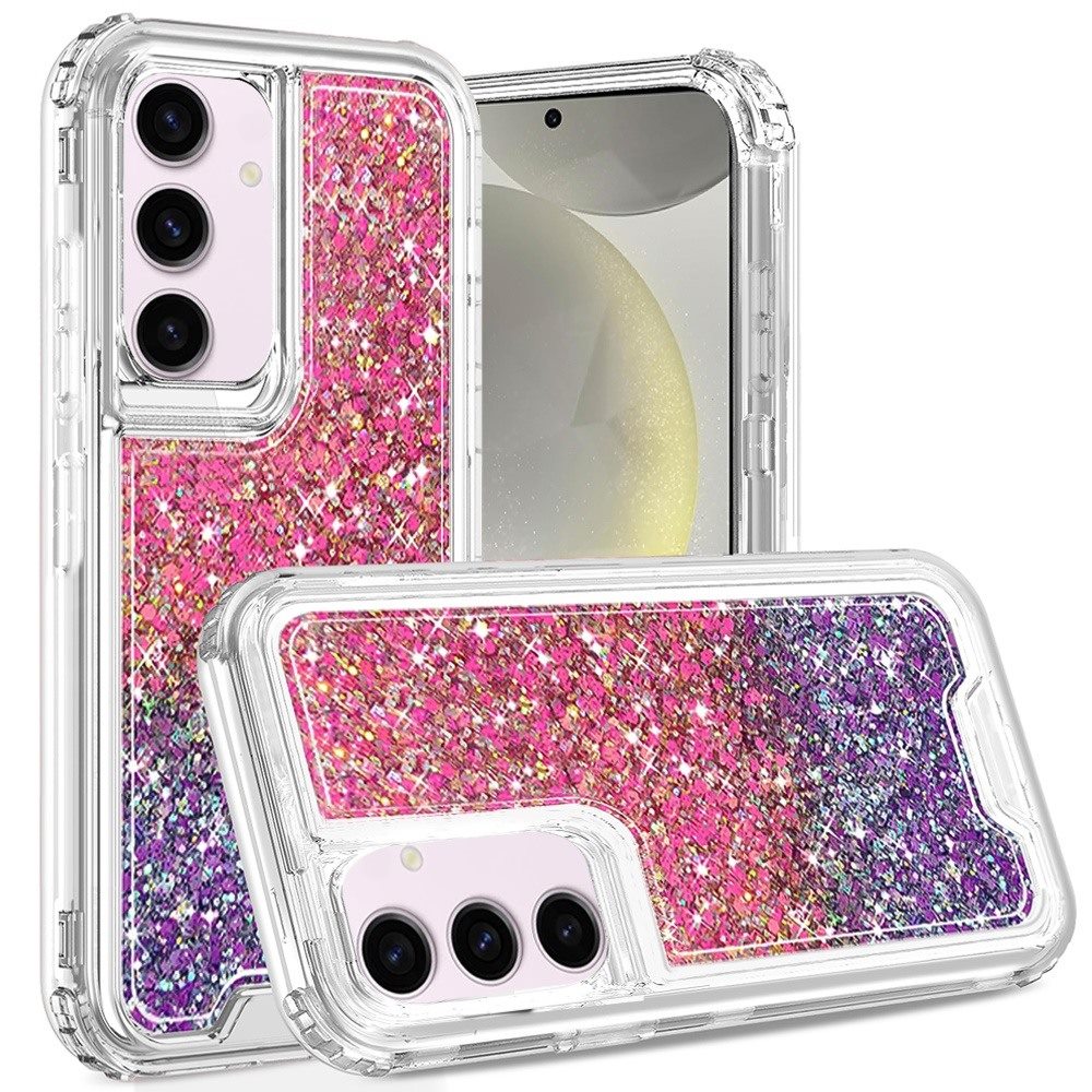 For Samsung S24+/S25+ Case Epoxy Glitter 3in1 Shockproof Cover + Tempered Glass