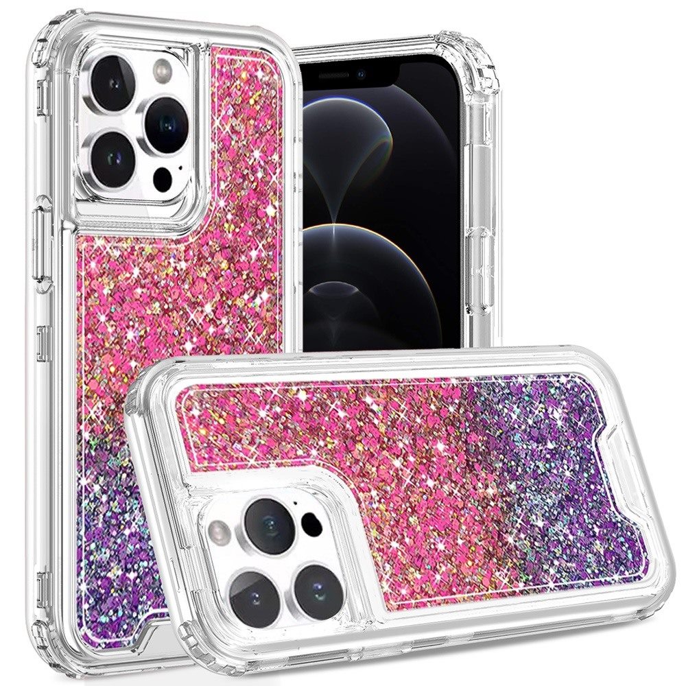 For iPhone 12 Pro Max Case Epoxy Full Glitter Thick Shockproof + Tempered Glass