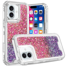 For iPhone 16 6.1inch Case Epoxy Glitter 3in1 Shockproof Cover + Tempered Glass