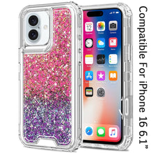 For iPhone 16 6.1inch Case Epoxy Glitter 3in1 Shockproof Cover + Tempered Glass