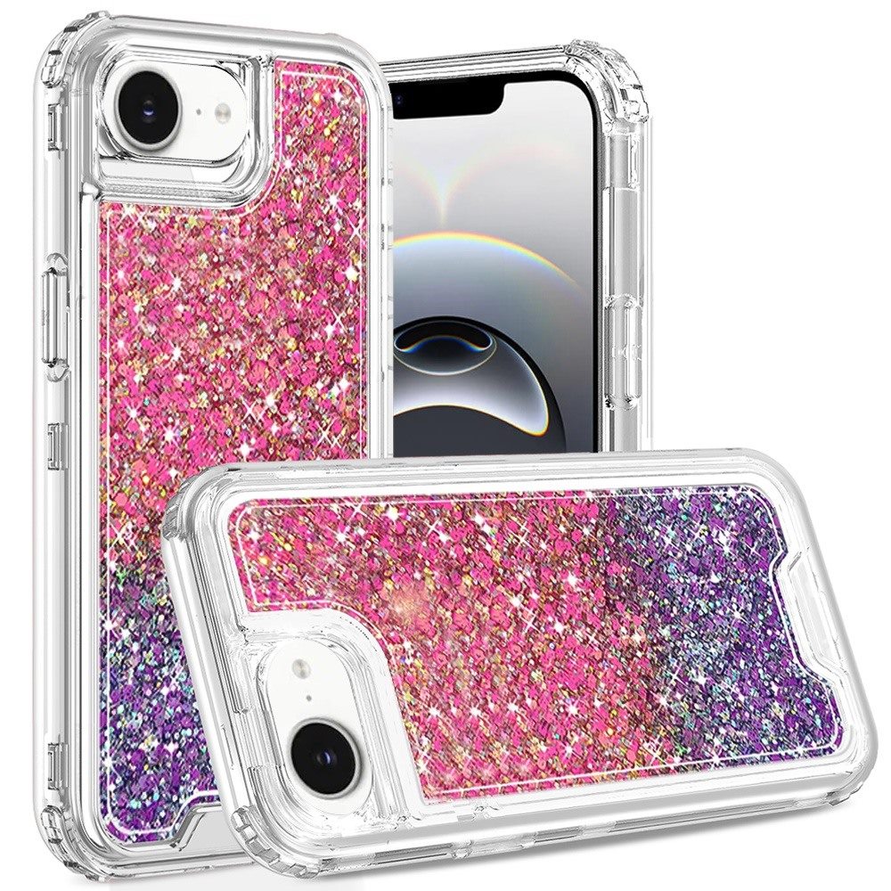 For iPhone 16e Case Epoxy Glitter 3in1 Shockproof Phone Cover + Tempered Glass