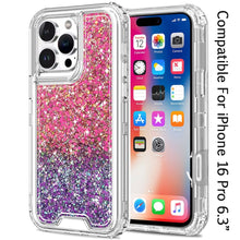 For iPhone 16 Pro 6.3in Case Epoxy Glitter 3in1 Shockproof Cover +Tempered Glass