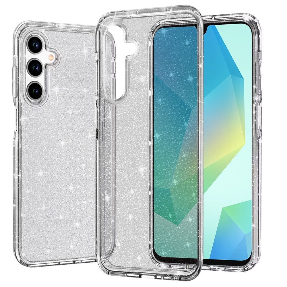 For Samsung A16 5G Case Glitter Thick 3mm Translucent Cover + Tempered Glass