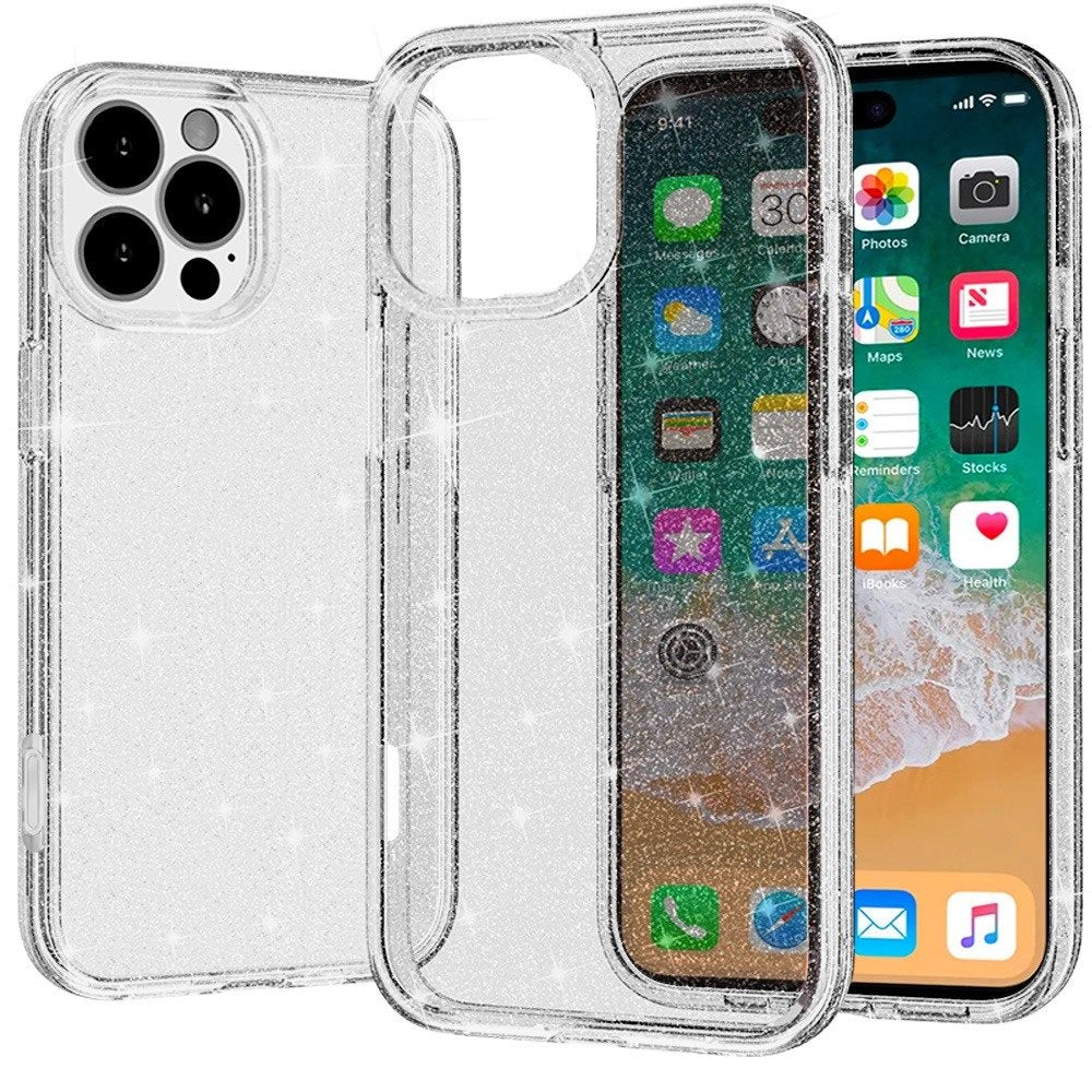 For iPhone 16 PRO MAX Case Glitter Thick 3mm Translucent Cover + Tempered Glass