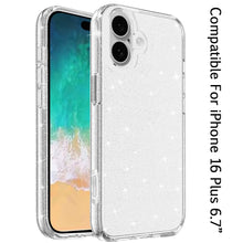 For iPhone 16 Plus 6.7in Case Glitter Thick Translucent Cover + Tempered Glass