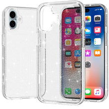 For iPhone 16 6.1inch Case Glitter Thick 3mm Translucent Cover + Tempered Glass