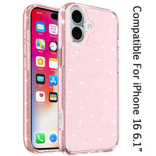 For iPhone 16 6.1inch Case Glitter Thick 3mm Translucent Cover + Tempered Glass
