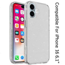 For iPhone 16 6.1inch Case Glitter Thick 3mm Translucent Cover + Tempered Glass