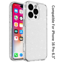 For iPhone 16 Pro 6.3in Case Glitter Thick 3mm Translucent Cover +Tempered Glass