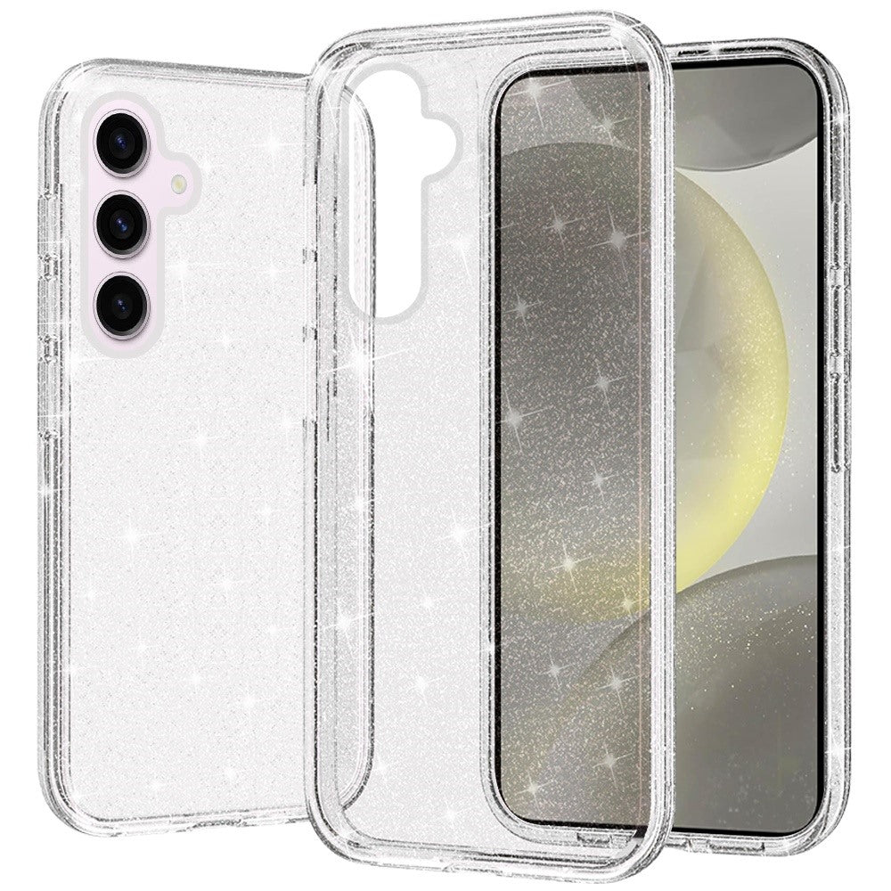 For Samsung S24/S25 Case Glitter Thick 3mm Translucent Cover + Tempered Glass