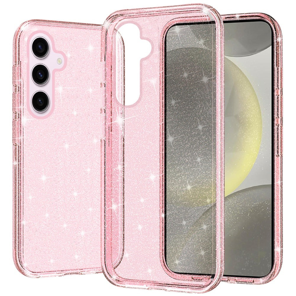For Samsung S25/S24 Case Glitter Thick 3mm Translucent Cover + Tempered Glass