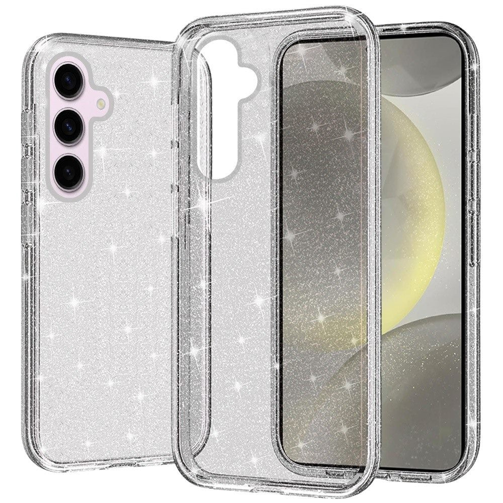 For Samsung S24/S25 Case Glitter Thick 3mm Translucent Cover + Tempered Glass