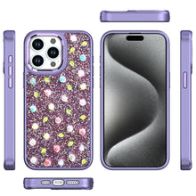 For iPhone 15 Pro Max Case Bling Diamond Tiny Roses Glitter + 2 Tempered Glass