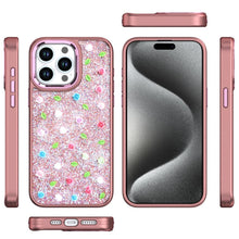 For iPhone 15 Pro Max Case Bling Diamond Tiny Roses Glitter + 2 Tempered Glass