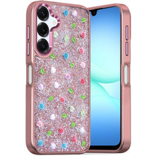 For Samsung A17 5G Case Bling Diamond Tiny Roses Glitter Cover + Tempered Glass