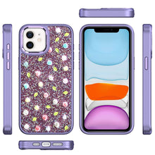 For iPhone 11 6.1 in. Case Bling Diamond Tiny Roses Glitter + Tempered Glass