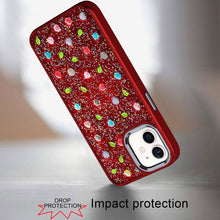For iPhone 11 6.1 in. Case Bling Diamond Tiny Roses Glitter + Tempered Glass