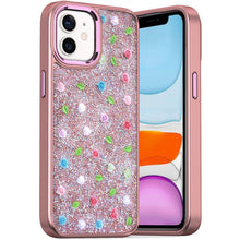 For iPhone 11 6.1 in. Case Bling Diamond Tiny Roses Glitter + Tempered Glass