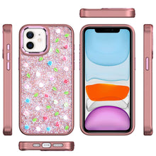 For iPhone 11 6.1 in. Case Bling Diamond Tiny Roses Glitter + Tempered Glass