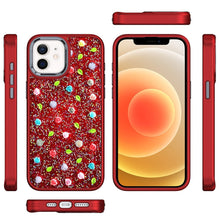 For iPhone 12/12 Pro Case Bling Diamond Tiny Roses Glitter Cover +Tempered Glass