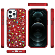 For iPhone 12 Pro Max Case Bling Diamond Tiny Roses Glitter + Tempered Glass
