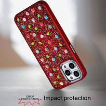 For iPhone 12 Pro Max Case Bling Diamond Tiny Roses Glitter + Tempered Glass