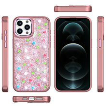 For iPhone 12 Pro Max Case Bling Diamond Tiny Roses Glitter + Tempered Glass