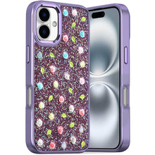 For iPhone 16 6.1inch Case Bling Diamond Tiny Roses Glitter + Tempered Glass