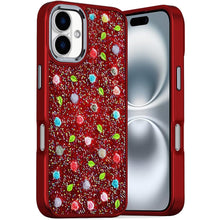 For iPhone 16 6.1inch Case Bling Diamond Tiny Roses Glitter + Tempered Glass