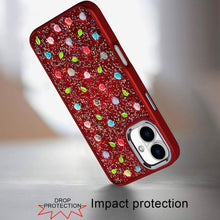 For iPhone 16 6.1inch Case Bling Diamond Tiny Roses Glitter + Tempered Glass