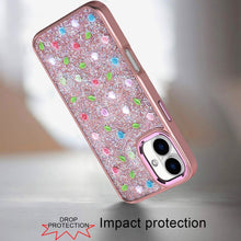 For iPhone 16 6.1inch Case Bling Diamond Tiny Roses Glitter + Tempered Glass
