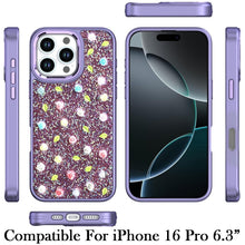 For iPhone 16 Pro 6.3in Case Bling Diamond Tiny Roses Glitter + Tempered Glass