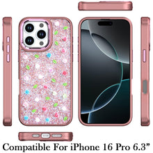 For iPhone 16 Pro 6.3in Case Bling Diamond Tiny Roses Glitter + Tempered Glass