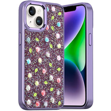 For iPhone 13/14 Case Bling Diamond Tiny Roses Glitter Cover + Tempered Glass