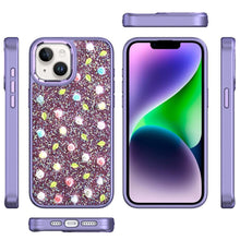 For iPhone 13/14 Case Bling Diamond Tiny Roses Glitter Cover + Tempered Glass