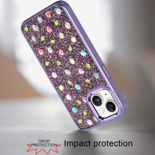 For iPhone 13/14 Case Bling Diamond Tiny Roses Glitter Cover + Tempered Glass